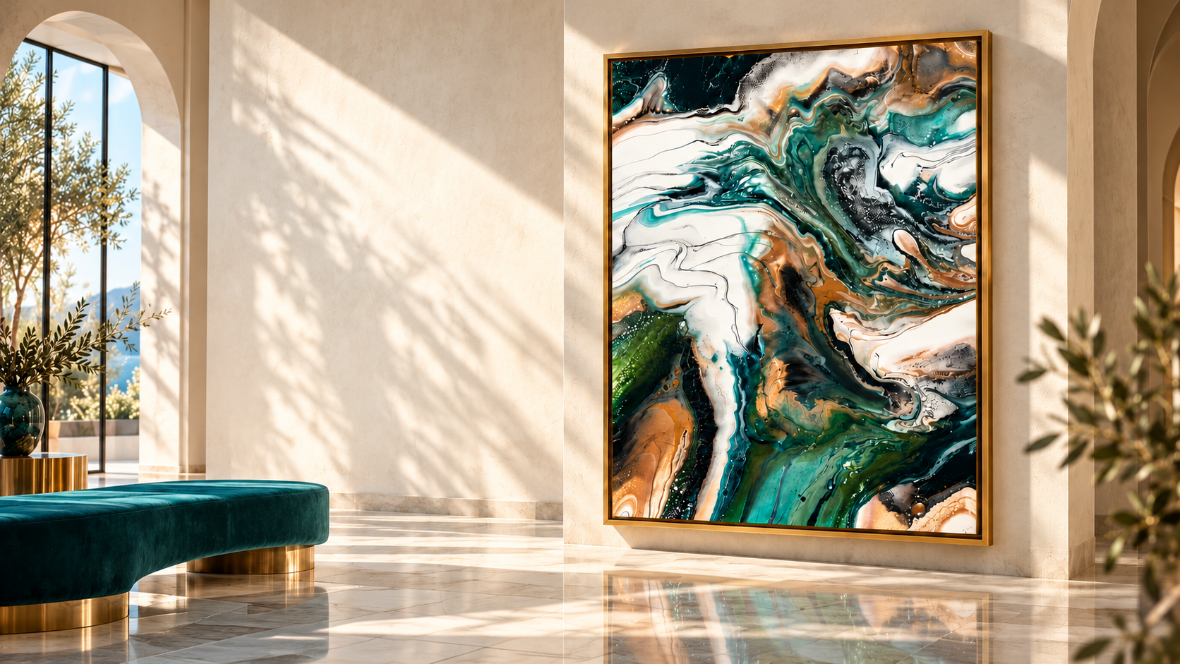 Concept de galerie lumineuse avec une œuvre abstraite, image de mise en scène générée.